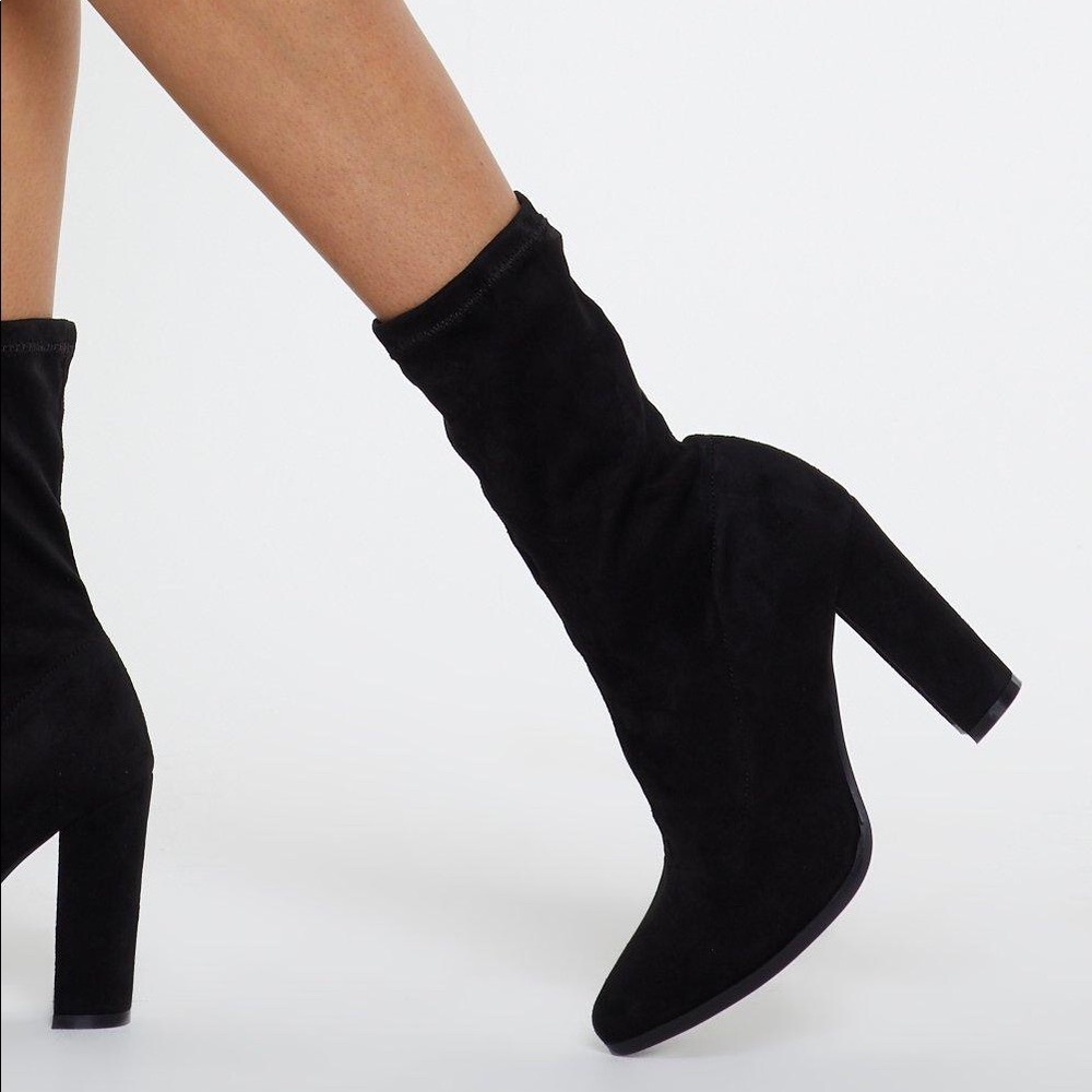 Faux suede black sock boots
